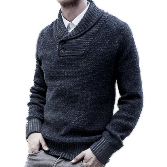 H&M Pullover Button-Down Turtleneck Chunky Sweater Dark Gray-Navy Size M - NWOT - Picture 1 of 9